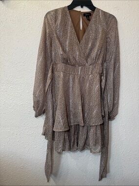 Taupe Printed Long Sleeve Wrap Dress